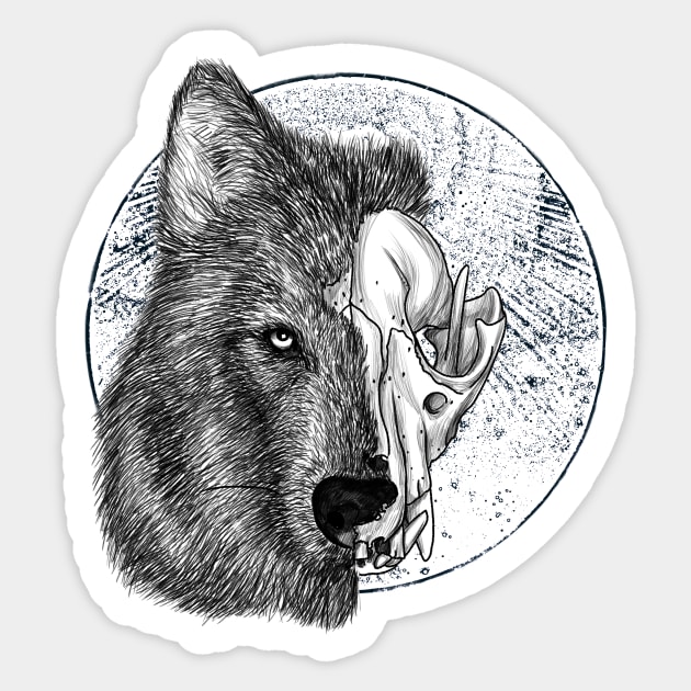 Wolf Skull Black and White Sticker by Greydn